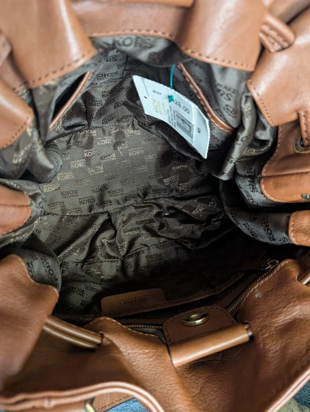 NWT Michael Kors Lattington Large Leather Drawstring Tote Bag Mocha MSRP $428